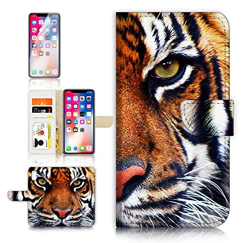 (for iPhone Xs, iPhone X) Flip Wallet Case Cover & Screen Protector Bundle - A20015 Tiger