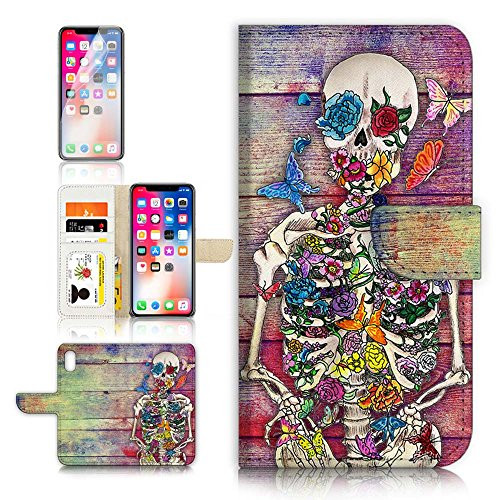 (for iPhone XR) Flip Wallet Case Cover & Screen Protector Bundle - A20325 Sugar Skull Skeleton