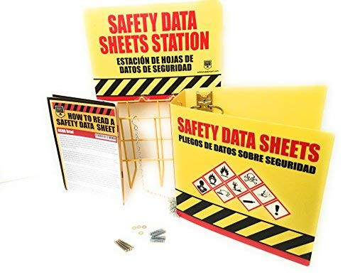 SDS Display Rack  Set with 3" Heavy Duty Ring Binder, Wire Rack, SDS Station Sign, Chain, Mounting Hardware, Free SDS Poster ($15 Value), Bilingual w/English/Spanish, Holds 600 Sheets