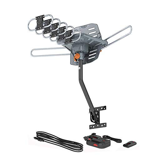 Outdoor TV Antenna 150 Mile Range Digital Amplified HDTV Antenna 360 Degree Rotation for 2 TVs Support - High Gain UHF/VHF Channels Wireless Remote Control