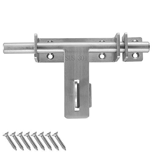 JQK Sliding Bolt Gate Latch, 6.7 Inch (Thick 3.4mm) Heavy Duty 304 Stainless Steel Barrel Bolt with Padlock Hole, Interior Door Latches Brushed Finish, DL310-BN