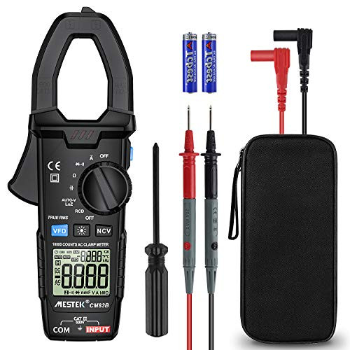 Digital Clamp Meter Multimeters MESTEK AC Current AC DC Voltage Voltmeter Autoranging Electrical Amp Ohm Hz Volt Diode Resistance 6000 Counts NCV VFC Automotive HVAC Clamping Battery Tester Probe Case