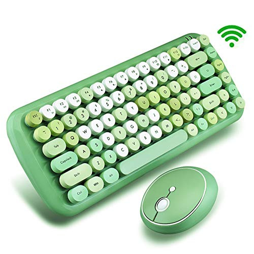 Wireless Keyboard Mouse,Onlywe Mini 2.4G Wireless Round Punk Cute Candy Colors Keyboard and Optical Mouse Set Home Office Use Compatible with Notebook,Desktop,Mac,Win XP/7/8/10 (Green Keyboard Mouse)