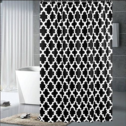 YUUNITY Polyester Fabric Shower Curtain with Hooks Waterproof Eco-Friendly Washable, 72" x 72", Black Geometric