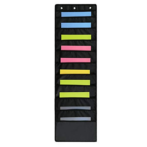 Hanging File Folder Organizer, 10 Pockets, 3 Hangers Cascading Wall Organizer, Perfect for Home Organization, School Pocket Chart, Office Bill Filing Bills and Charts at Home