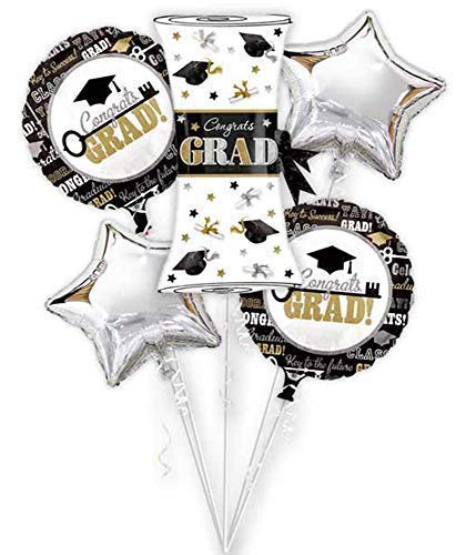 Graduation Balloons Foil Mylar Sliver Congrats Balloons Set (5Pcs):1Pc 29Graduation Certificate Balloon+2Pcs 21Congrats Graduate Balloons+2Pcs 21Sliver Star Balloons Graduation Party Decorations Supplies Bouquet kit,Graduation Certificate Congratulations Graduate Balloons Congrats Grad Party Supplies