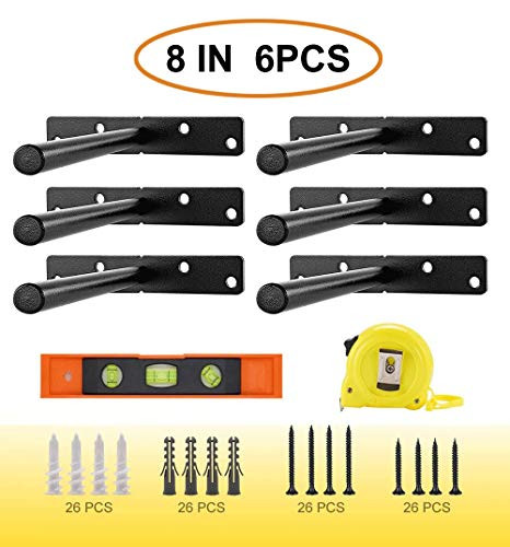 8 Inch Floating Shelf Brackets (6 pcs), Heavy Duty Hidden Shelf Brackets Blind Solid Steel Shelf Support Hardware for Floating Wood Shelves Home Décor