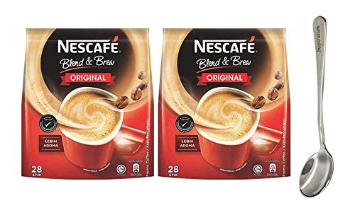Nescafé 3 in 1 Blend & Brew Original Instant Coffee Sticks - 19g*28 Stick Packs, Premix Coffee / LEBIH AROMA Comes with free Inspirations Brand Spoon (2-Pack)