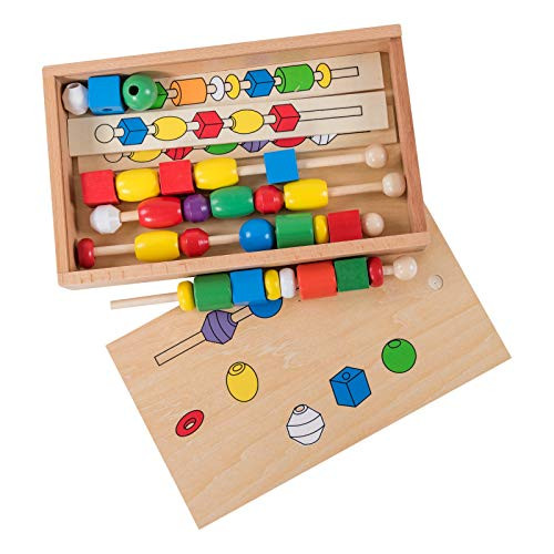 Eliiti Wooden Lacing Beads for Toddlers Sequencing Activities Set Montessori String Beads Fine Motor Stacking & Sorting Blocks Toy for Kids 3 to 5 Years Old, 33Pcs