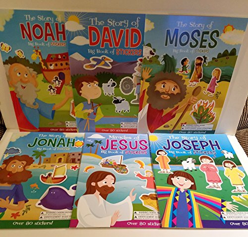6 Big Sticker Books of Bible Hero Stories - Moses, David, Noah, Joseph, Jonah and Jesus 6 Big Sticker Books of Bible Hero Stories - Moses, David, Noah, Joseph, Jonah and Jesus
