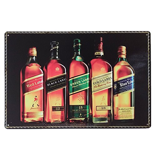M-Mount Johnnie Walker Plaque Tin painting Metal Poster Plate Whiskey Tin Sign Vintage Style Wall Ornament Coffee & Bar Decor Home Gift Size 8 X 12