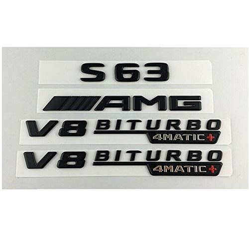 MATTE Black S63 AMG V8 BITURBO 4MATIC+ Trunk Fender Badge Emblems for AMG