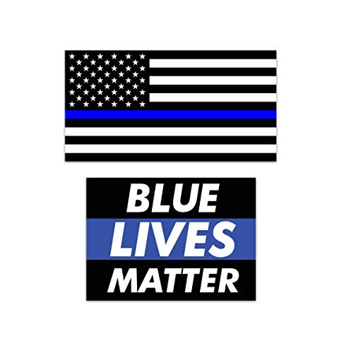 2-Pack Thin Blue Line American Flag and Blue Lives Matter Vinyl Decals Stickers