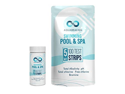 Aquabeacon Premium 5 Way 100 Count Pool Test Strips Test Alkalinity, pH, Free Chlorine, Total Chlorine & Bromine