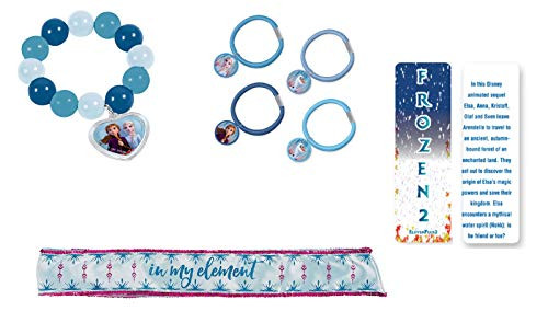 Frozen 2 Gift Bundle, Dress Up Set or Stocking Stuffer: Fabric Sash, Bead Bracelet, Elastic Hair Tie and an Exclusive ElevenPlus 2 Bookmark