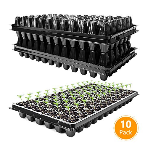 Bonviee 10-Pack Seed Starter Kit, 72 Cell Seedling Trays Gardening Germination Tray Mini Propagator Plant Grow Kit Plug Tray Starting Trays with Drain Holes for Seedling Germination - Black