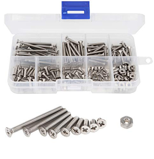 binifiMux 240pcs #4-40 Flat Phillips Countersunk Head Machine Screws Hex Nuts Assortment Kit 304 Stainless Steel