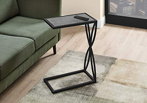 Monarch Specialties Petal Design Frame-for Sofa or Bed-Modern Small C-Shaped Side Table, 25" H, Grey Stone-Look/Black Metal