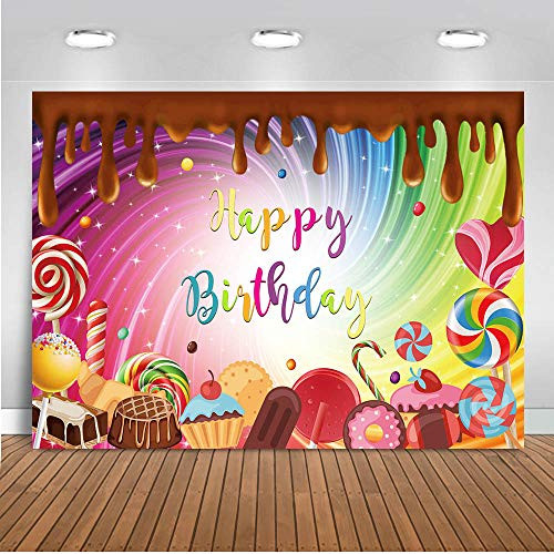 Mocsicka Chocolate Birthday Backdrop 5x3ft Sweet Candy Theme Party for Birthday Background Lollipop Cupcake Candyland Photography Backdrops