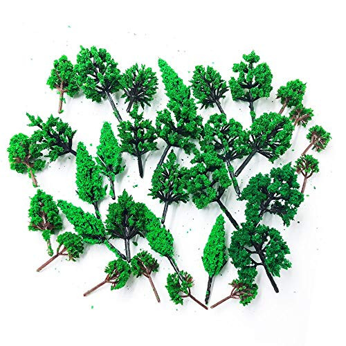 Hipatoo 32 Pcs Mixed Model Trees Fake Trees Railways Scenery, Ho Scale Trees, Diorama Supplies,Architecture Trees for DIY Craft or Building Model, Woodland Scenics with No Stands (Green)