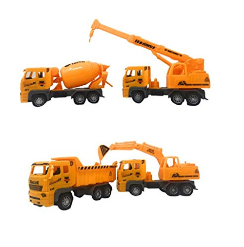 Playee Play Vehicles, Friction Powered Trucks Push and Go Construction Vehicles Car Toys  Excavator, Cement Mixer, Dump Truck, Crane - Engineering Vehicles for Age 3 Years and Up Boys and Girls