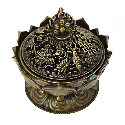Buddha Lotus Flower Incense Burner Alloy Metal Incense Holder Censer Creative (Bronze)