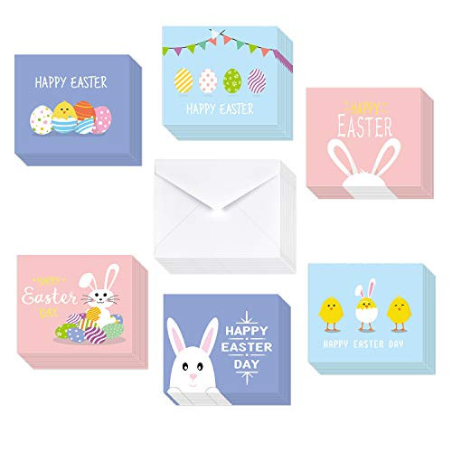 TUPARKA 36 Pack Happy Easter Cards 2020, Easter Greeting Cards Assortment,Spring Note Cards with 36 Envelopes for Kids, 6 Designed