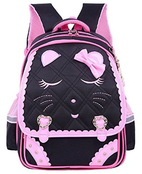 Adanina Cute Bowknot Cat Face Pattern Girls Backpack Diamond Bling Elementary School Backpack Bowknot Primary Bookbag