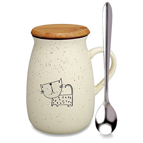 Cat Mug,Funny Ceramic Coffee mugs with Lid and Spoon, Cute Tea Cups Novelty Gift for Cat Lovers, Women, Girlfriends