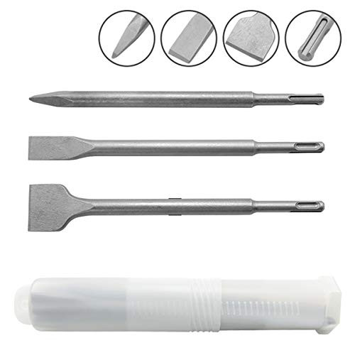 SDS Plus Chisel Bits Set, 3-pack Concrete Masonry Chisel Bits Compatible with SDS Plus Rotary Hammer, Pointed Chisel Scaling Chisel Flat Chisel