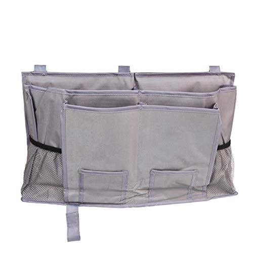 TECKE 8 Pockets Bedside Caddy Storage Organizer Oxford Cloth Hanging Bed Storage Bag for Bunk, Dorm Room Bed Rails, Baby Cart, Baby Bed(Grey)