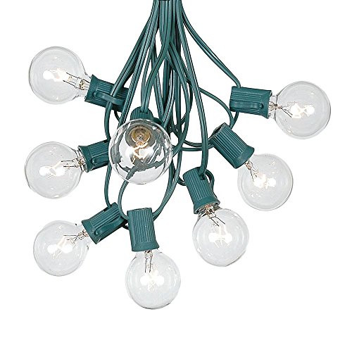 25 Foot G40 Outdoor Patio String Lights with 25 Clear Globe Bulbs  Indoor Outdoor String Lights  Market Bistro Café Hanging String Lights  C7/E12 Base - Green Wire