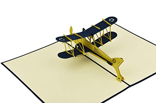 Little Yellow Biplane Glider Pop Up Greeting Card for Birthday Party Graduation Fathers Day Celebration Retirement All Occasions by Teabug Cards