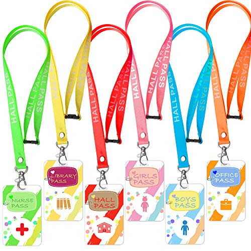 WIWAPLEX Student Hall Passes Lanyard Confetti-Themed Unbreakable School Classroom Passes for Teacher Parents, 6 Pack