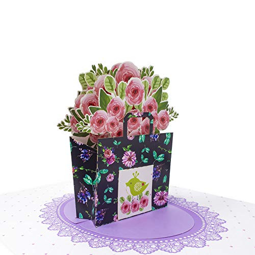 Paper Love Bag Of Flowers Pop Up Card, 3D Popup Greeting Cards, For Valentine's Day, Mothers Day, Wedding, Anniversary, Birthday, Romance