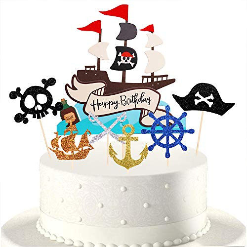 Eiveny Pirate Ship Happy Birthday Cake Topper - child Pirate Themed Party Supplies?6pcs? Eiveny Pirate Ship Happy Birthday Cake Topper - child Pirate Themed Party Supplies?6pcs?