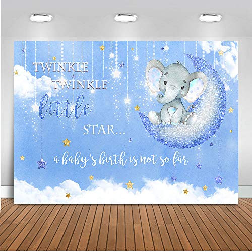 Mocsicka Baby Boy Elephant Party Supplies Decorations Backdrop 5x3ft Twinkle Twinkle Stars Elephant Gender Reveal Photo Backdrops Elephant Baby Shower Photography Background