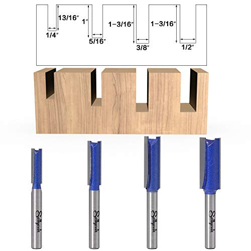 4pcs Straight Cut Router Bits, SellyOak 1/4-Inch Shank Double Flute Straight Router bit Set (Industrial Grade)