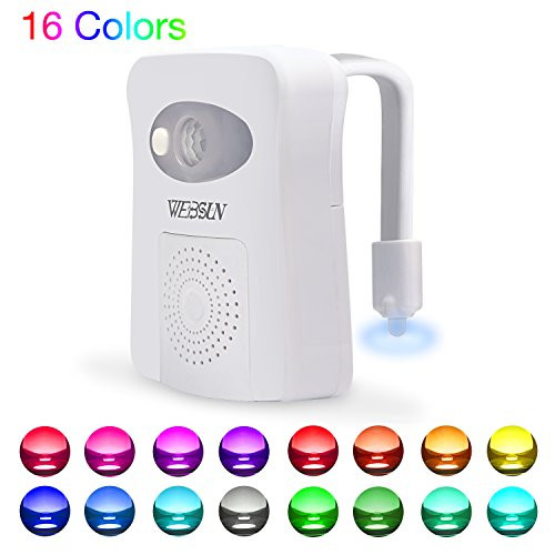 WEBSUN Toilet Night Light Motion Activated 16 Color Changing Led Toilet Seat Light 5-Stage Dimmer Motion Sensor Toilet Bowl Light