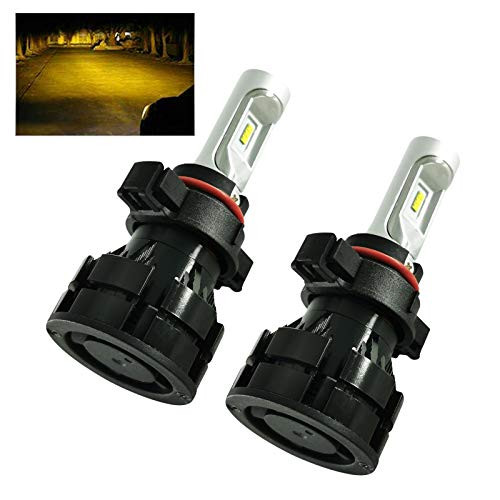 5202 LED Headlight Bulbs 3000K Golden Yellow, 60W 10000 Lumens Adjustable Beam Extremely Bright CSP Chips 5200 5201 9009 PSX24W Fog Light Bulbs All-in-One Conversion Kit