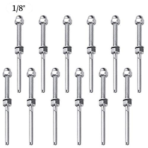 Cable Railing Swage Threaded Stud Tension End Fitting Terminal for 1/8 Cable Deck Railing,12Pack T316 Marine Grade Cable Tensioners Threaded Stud End Fitting Terminal(1/4x1/8in)