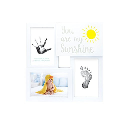 Tiny Ideas Baby Prints Collage Keepsake Frame with Included Ink Pad, You are My Sunshine, White/Black