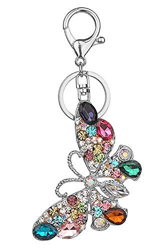 Butterfly Keychain Sparkling Keyring Crystal Rhinestones Purse Pendant Handbag Charm (Silver-Plated Multicolored Butterfly)