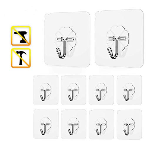 Wall Hooks,13lb Max,Transparent Seamless Hooks,Waterproof and Oilproof,Bathroom Kitchen Heavy Duty Self Adhesive Hooks,8 Pack