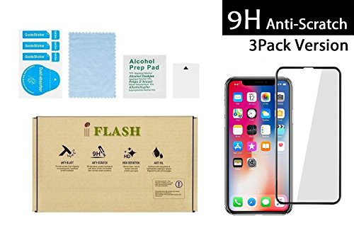 iPhone X, iPhone Xs, iPhone 11 Pro Full Cover Glass Screen Protector, iFlash [3 Pack] Full Coverage Tempered Glass Screen Protector for Apple iPhone 11 Pro/XS/X 5.8 - Edge-to-Edge Surface  Black