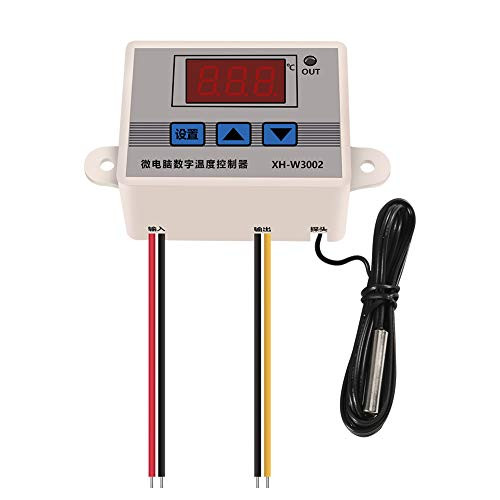 XH-W3002 Digital Temperature Controller -50 to 110 °C Programmable Heating Cooling Thermostat LED Display Thermostat Control Switch and NTC 10K Thermistor Sensors with Waterproof Probe (AC 110-220V)