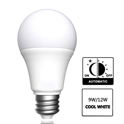 Asiawill E27 Automatic Night Light Dusk to Dawn LED Light Sensor Bulb Indoor/Outdoor Lighting for Yard Porch Patio (9W)