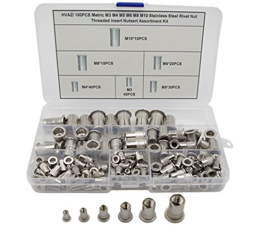 HVAZI 160PCS Metric M3 M4 M5 M6 M8 M10 Stainless Steel Rivet Nut Threaded Rivetnut Insert Nutsert Assortment Kit