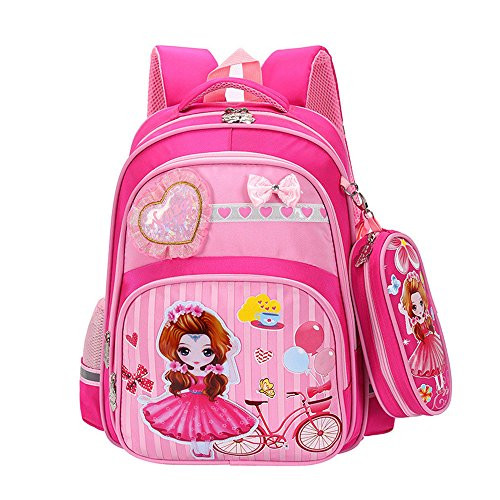 Adanina Cute Cartoon Printed Elementary Backpack Waterproof Primary School Bookbag Preschool Girls Rucksack with Pencil Case