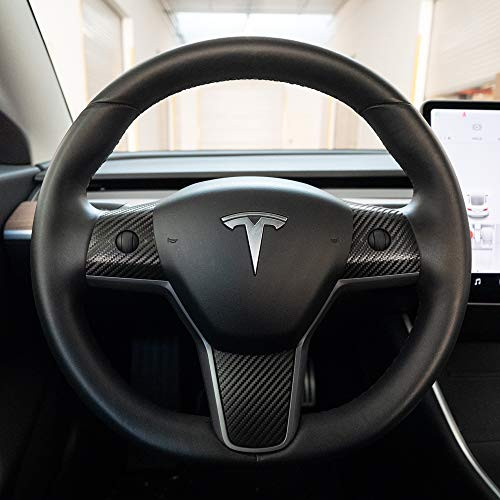 EV Armor Tesla Model Y Steering Wheel Vinyl Wrap - Carbon Fiber Black